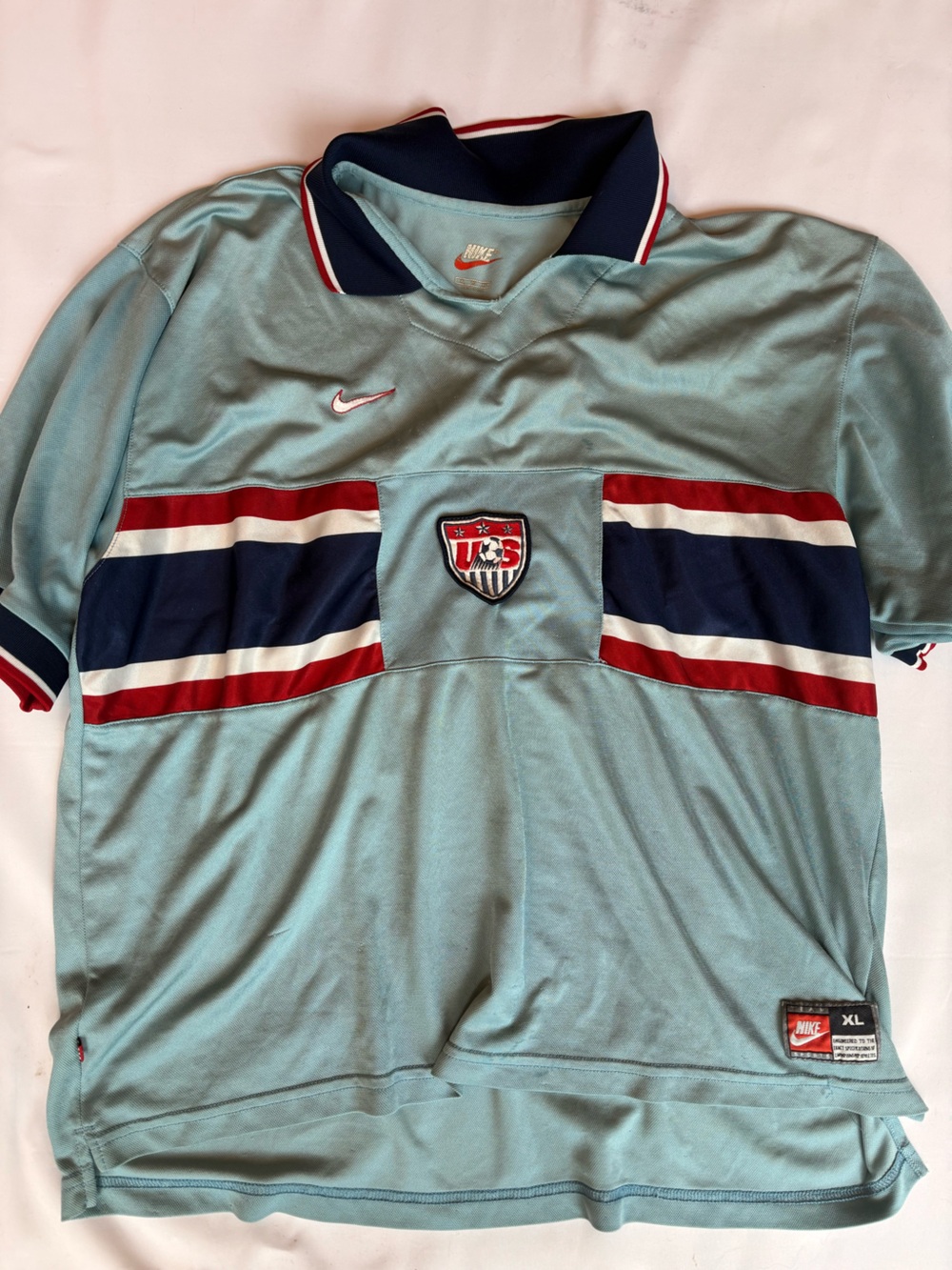 Nike 1995 USA Mens soccer Light blue Polo with Navy, Red & White Trim
